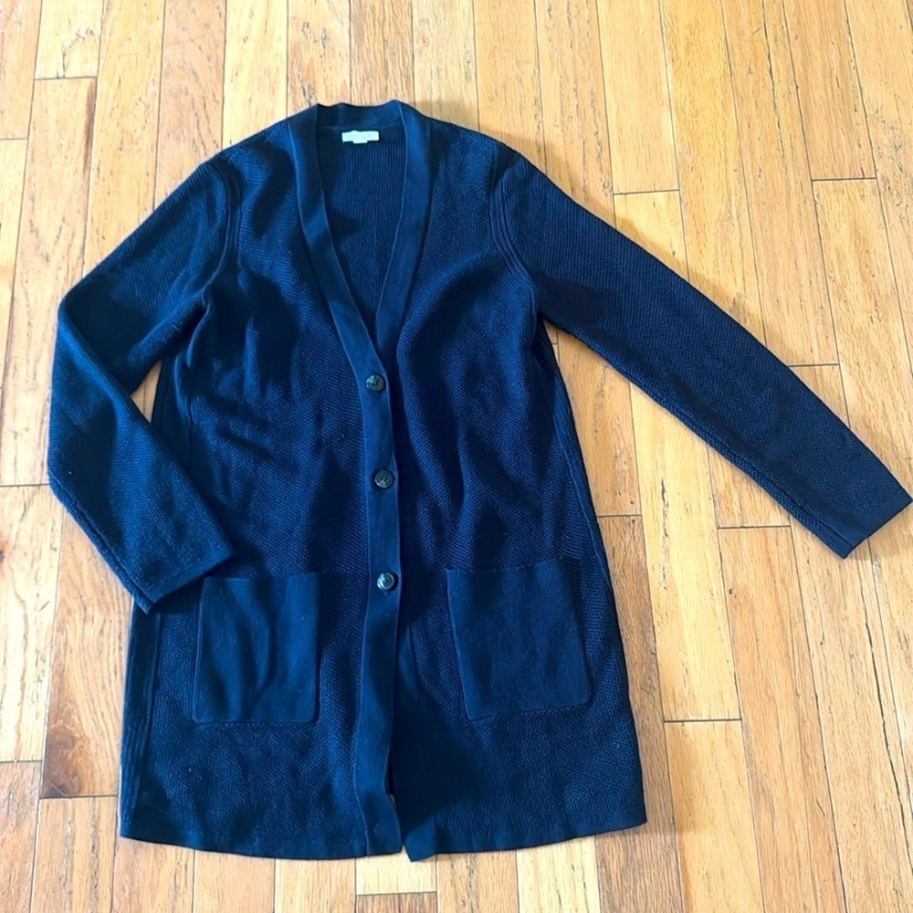 J Jill | Navy Blue Cardigan Sweater | Textural Knit Button Front | Cotton | S